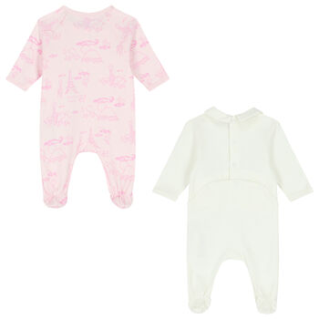 Baby Girls Pink & Ivory Logo & Animals Babygrows ( 2-Pack )